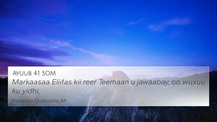 Ayuub 4:1 SOM Bible Verse Image
