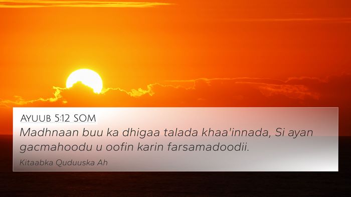 Ayuub 5:12 SOM Bible Verse Image