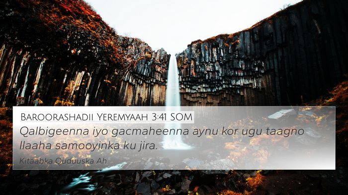 Baroorashadii Yeremyaah 3:41 SOM Bible Verse Image