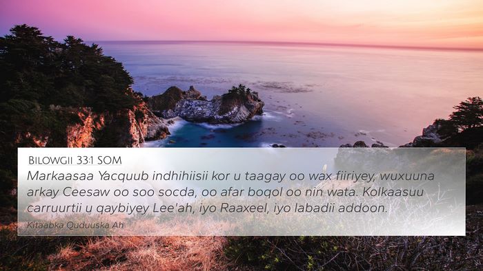 Bilowgii 33:1 SOM 4K Wallpaper - Markaasaa Yacquub indhihiisii kor u taagay oo wax - 4K Wallpaper Bible Verse