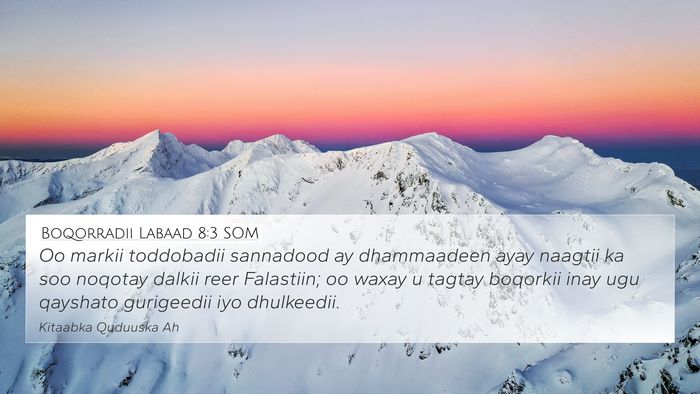 Boqorradii Labaad 8:3 SOM Bible Verse Image