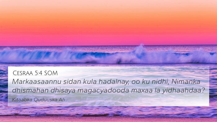 Cesraa 5:4 SOM 4K Wallpaper - Markaasaannu sidan kula hadalnay, oo ku nidhi, - 4K Wallpaper Bible Verse