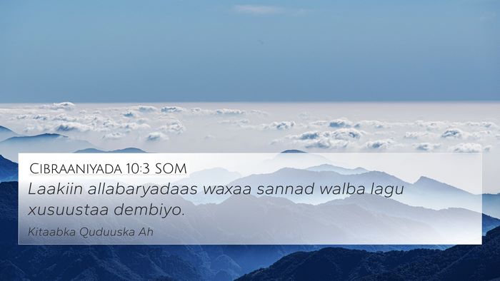 Cibraaniyada 10:3 SOM Bible Verse Image