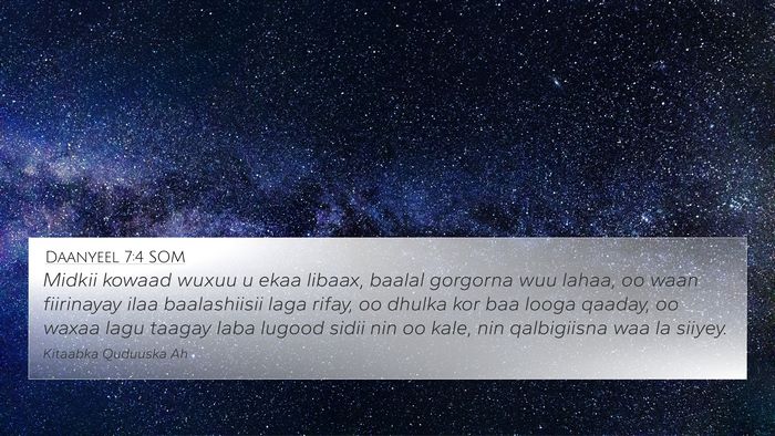 Daanyeel 7:4 SOM 4K Wallpaper - Midkii kowaad wuxuu u ekaa libaax, baalal - 4K Wallpaper Bible Verse