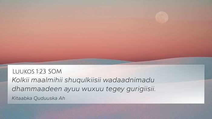Luukos 1:23 SOM 4K Wallpaper - Kolkii maalmihii shuqulkiisii wadaadnimadu - 4K Wallpaper Bible Verse