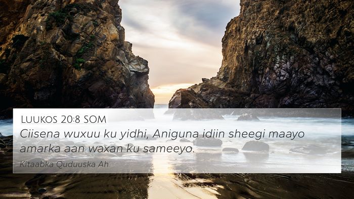 Luukos 20:8 SOM 4K Wallpaper - Ciisena wuxuu ku yidhi, Aniguna idiin sheegi - 4K Wallpaper Bible Verse