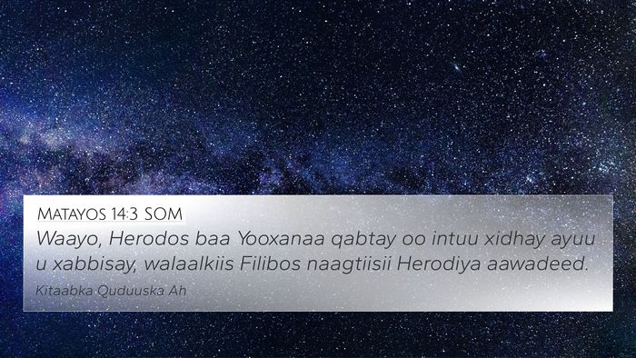 Matayos 14:3 SOM 4K Wallpaper - Waayo, Herodos baa Yooxanaa qabtay oo intuu - 4K Wallpaper Bible Verse