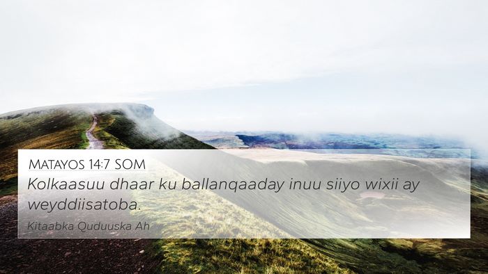 Matayos 14:7 SOM Bible Verse Image