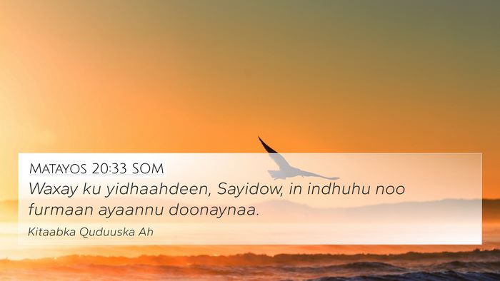 Matayos 20:33 SOM 4K Wallpaper - Waxay ku yidhaahdeen, Sayidow, in indhuhu noo - 4K Wallpaper Bible Verse
