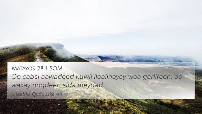 Matayos 28:4 SOM 4K Wallpaper - Oo cabsi aawadeed kuwii ilaalinayay waa - 4K Wallpaper Bible Verse