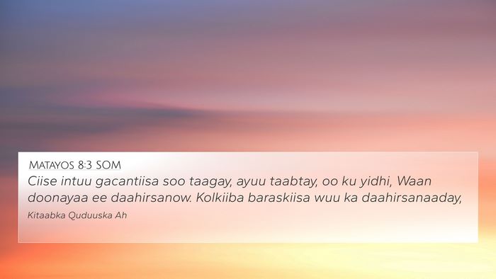 Matayos 8:3 SOM Bible Verse Image