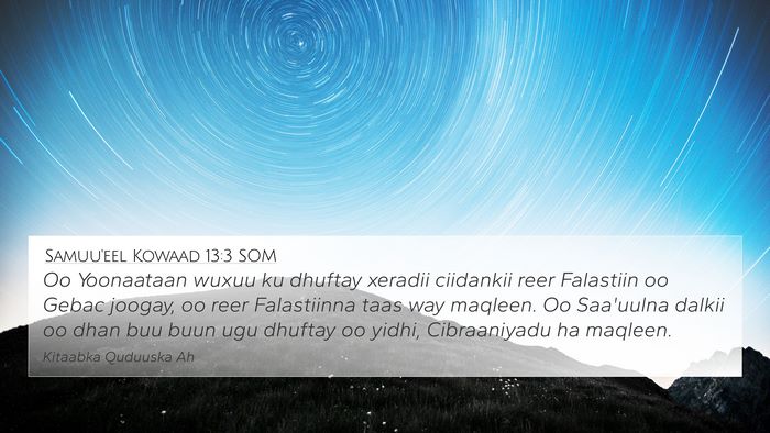 Samuu'eel Kowaad 13:3 SOM Bible Verse Image