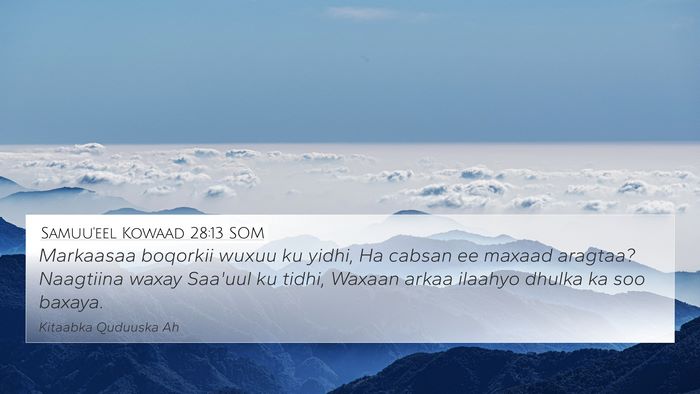 Samuu'eel Kowaad 28:13 SOM Bible Verse Image