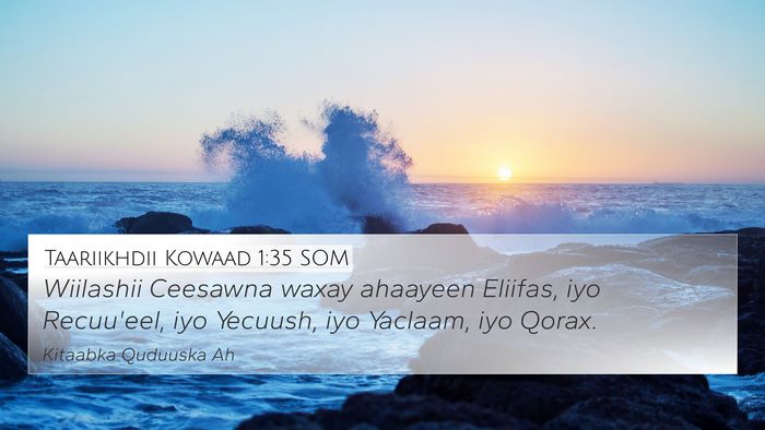 Taariikhdii Kowaad 1:35 SOM Bible Verse Image