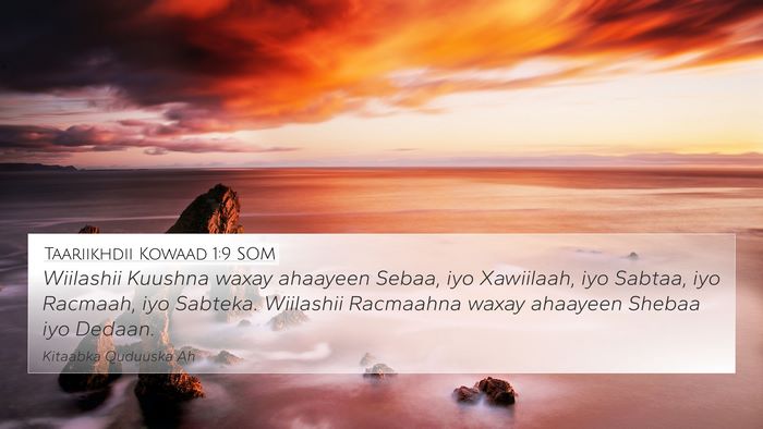 Taariikhdii Kowaad 1:9 SOM 4K Wallpaper - Wiilashii Kuushna waxay ahaayeen Sebaa, iyo - 4K Wallpaper Bible Verse