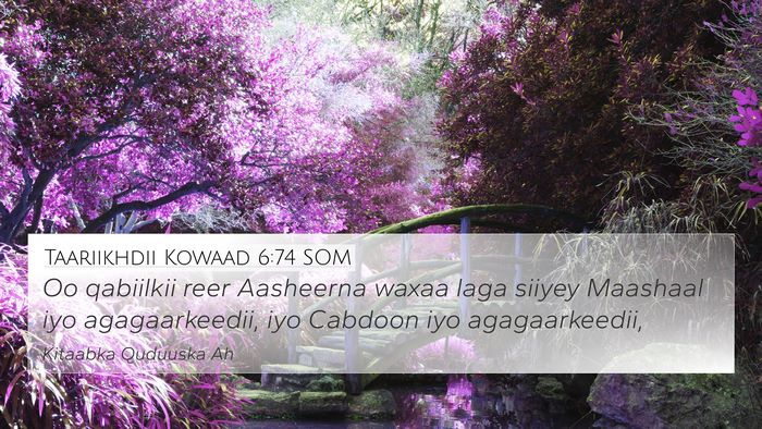 Taariikhdii Kowaad 6:74 SOM Bible Verse Image