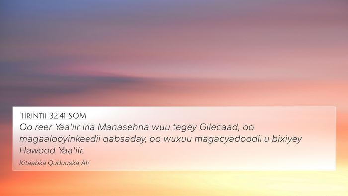 Tirintii 32:41 SOM 4K Wallpaper - Oo reer Yaa'iir ina Manasehna wuu tegey Gilecaad, - 4K Wallpaper Bible Verse