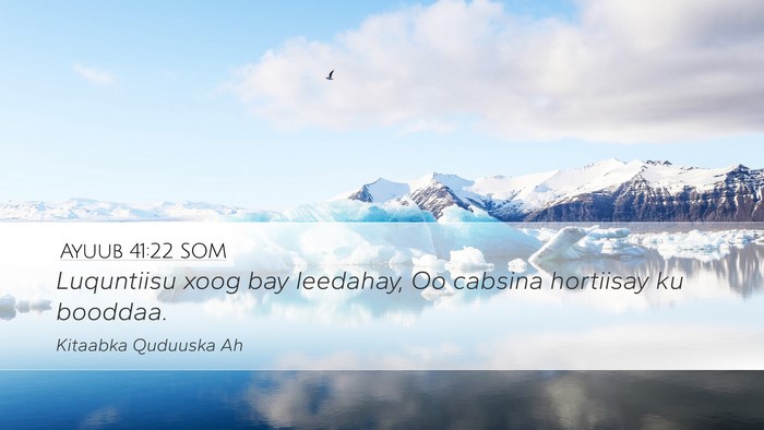 Ayuub 41:22 SOM Desktop Wallpaper - Luquntiisu xoog bay leedahay, Oo cabsina - Desktop Bible Verse Wallpaper