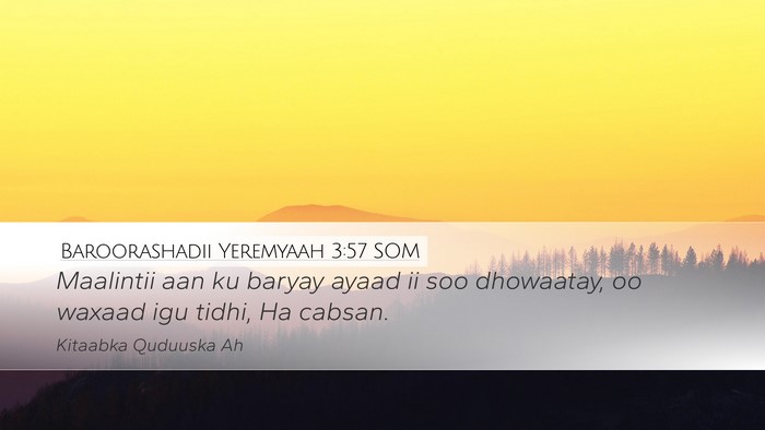 Baroorashadii Yeremyaah 3:57 SOM Desktop Wallpaper - Maalintii aan ku baryay ayaad ii soo dhowaatay, - Desktop Bible Verse Wallpaper