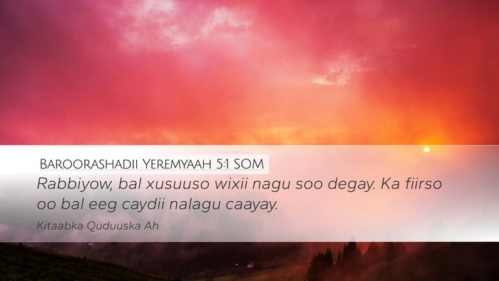 Baroorashadii Yeremyaah 5:1 SOM Bible Verse Image