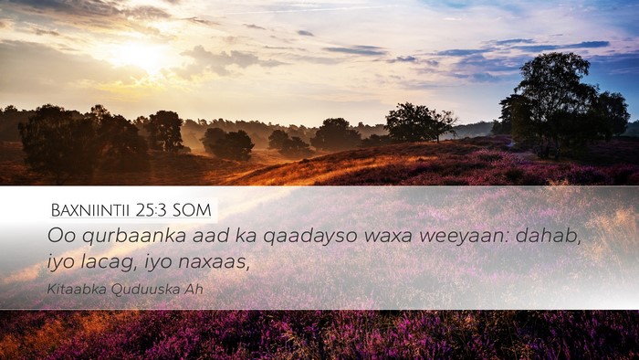 Baxniintii 25:3 SOM Desktop Wallpaper - Oo qurbaanka aad ka qaadayso waxa weeyaan: dahab, - Desktop Bible Verse Wallpaper