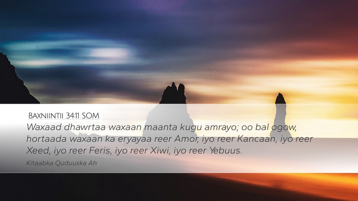 Baxniintii 34:11 SOM Bible Verse Image
