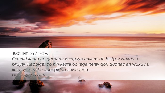 Baxniintii 35:24 SOM Desktop Wallpaper - Oo mid kasta oo qurbaan lacag iyo naxaas ah - Desktop Bible Verse Wallpaper