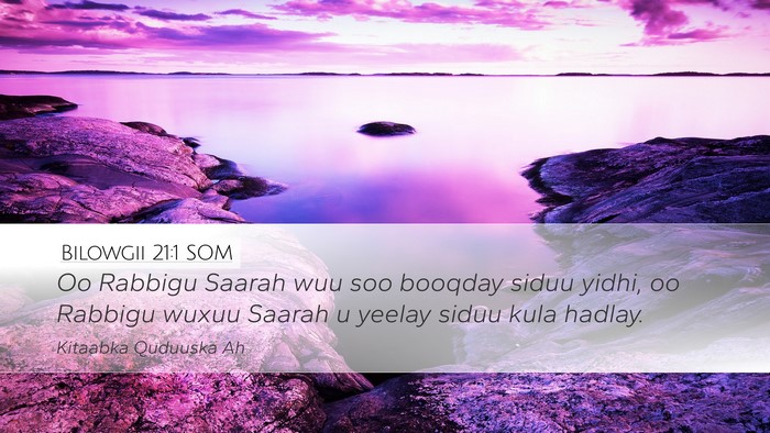Bilowgii 21:1 SOM Desktop Wallpaper - Oo Rabbigu Saarah wuu soo booqday siduu yidhi, oo - Desktop Bible Verse Wallpaper