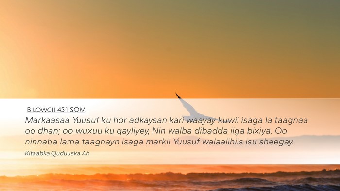 Bilowgii 45:1 SOM Desktop Wallpaper - Markaasaa Yuusuf ku hor adkaysan kari waayay - Desktop Bible Verse Wallpaper