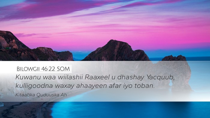 Bilowgii 46:22 SOM Desktop Wallpaper - Kuwanu waa wiilashii Raaxeel u dhashay Yacquub, - Desktop Bible Verse Wallpaper