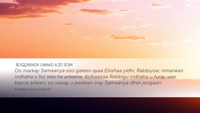 Boqorradii Labaad 6:20 SOM Bible Verse Image
