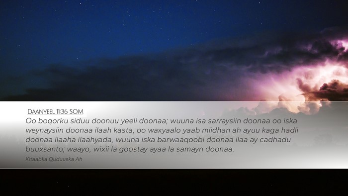 Daanyeel 11:36 SOM Desktop Wallpaper - Oo boqorku siduu doonuu yeeli doonaa; wuuna isa - Desktop Bible Verse Wallpaper