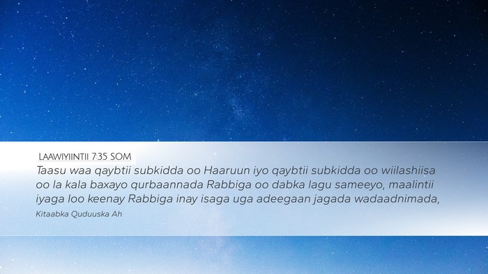 Laawiyiintii 7:35 SOM Desktop Wallpaper - Taasu waa qaybtii subkidda oo Haaruun iyo qaybtii - Desktop Bible Verse Wallpaper