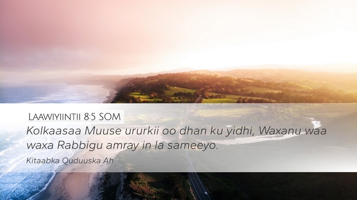 Laawiyiintii 8:5 SOM Desktop Wallpaper - Kolkaasaa Muuse ururkii oo dhan ku yidhi, Waxanu - Desktop Bible Verse Wallpaper