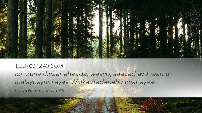 Luukos 12:40 SOM Desktop Wallpaper - Idinkuna diyaar ahaada, waayo, saacad aydnaan u - Desktop Bible Verse Wallpaper