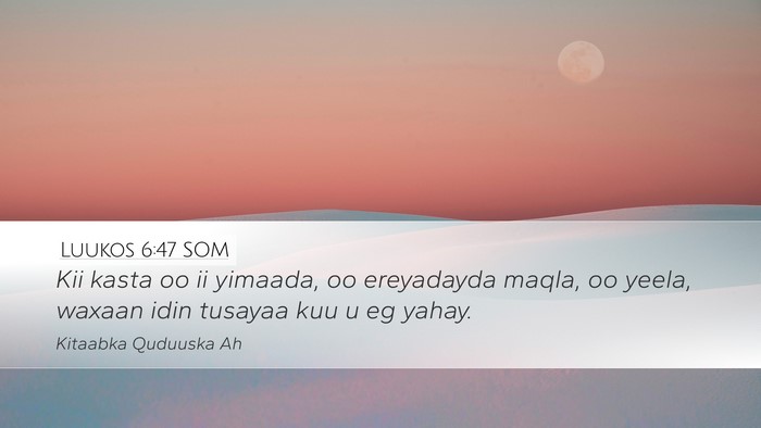 Luukos 6:47 SOM Bible Verse Image
