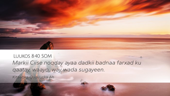 Luukos 8:40 SOM Desktop Wallpaper - Markii Ciise noqday ayaa dadkii badnaa farxad ku - Desktop Bible Verse Wallpaper