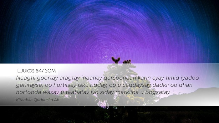 Luukos 8:47 SOM Bible Verse Image