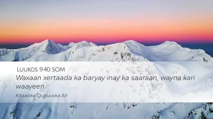 Luukos 9:40 SOM Bible Verse Image