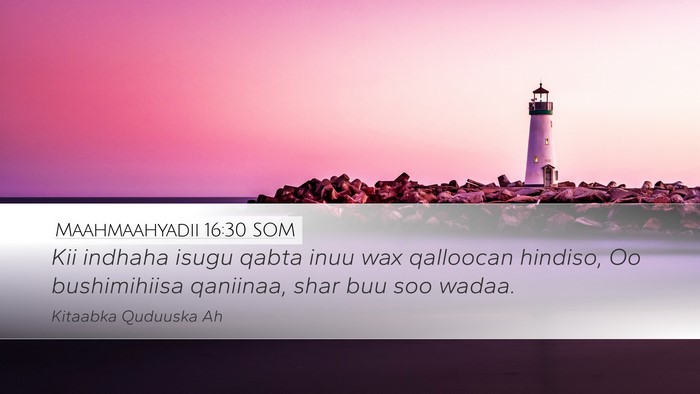 Maahmaahyadii 16:30 SOM Desktop Wallpaper - Kii indhaha isugu qabta inuu wax qalloocan - Desktop Bible Verse Wallpaper