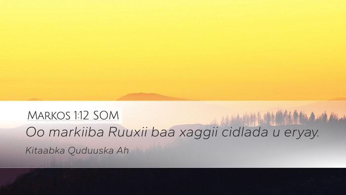 Markos 1:12 SOM Desktop Wallpaper - Oo markiiba Ruuxii baa xaggii cidlada u - Desktop Bible Verse Wallpaper