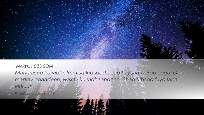 Markos 6:38 SOM Desktop Wallpaper - Markaasuu ku yidhi, Immisa kibsood baad haysaan? - Desktop Bible Verse Wallpaper