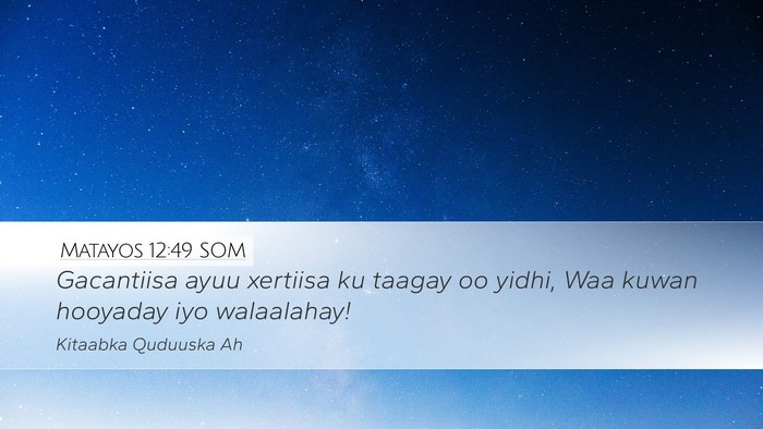 Matayos 12:49 SOM Desktop Wallpaper - Gacantiisa ayuu xertiisa ku taagay oo yidhi, Waa - Desktop Bible Verse Wallpaper