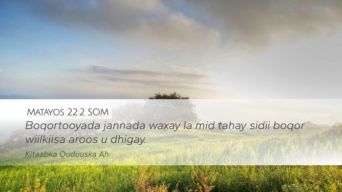 Matayos 22:2 SOM Desktop Wallpaper - Boqortooyada jannada waxay la mid tahay sidii - Desktop Bible Verse Wallpaper