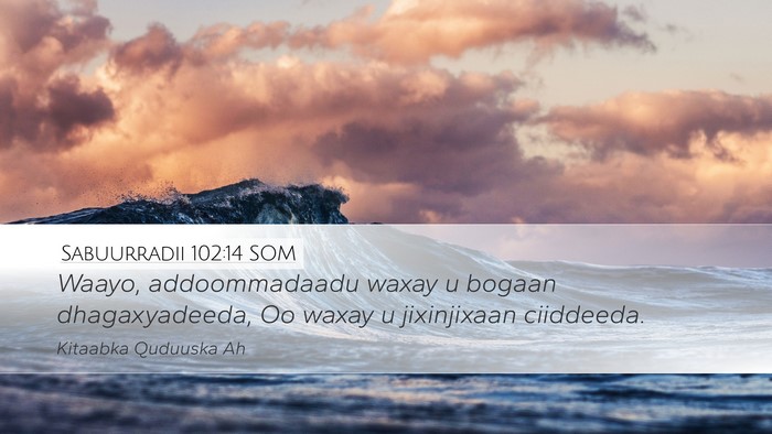 Sabuurradii 102:14 SOM Desktop Wallpaper - Waayo, addoommadaadu waxay u bogaan - Desktop Bible Verse Wallpaper