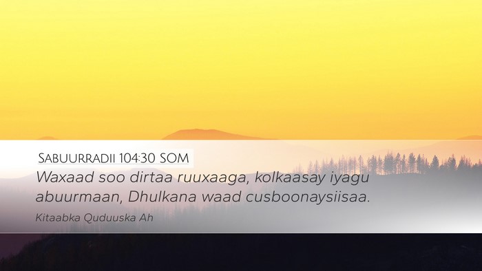 Sabuurradii 104:30 SOM Desktop Wallpaper - Waxaad soo dirtaa ruuxaaga, kolkaasay iyagu - Desktop Bible Verse Wallpaper