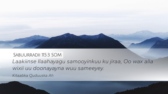 Sabuurradii 115:3 SOM Desktop Wallpaper - Laakiinse Ilaahayagu samooyinkuu ku jiraa, Oo wax - Desktop Bible Verse Wallpaper