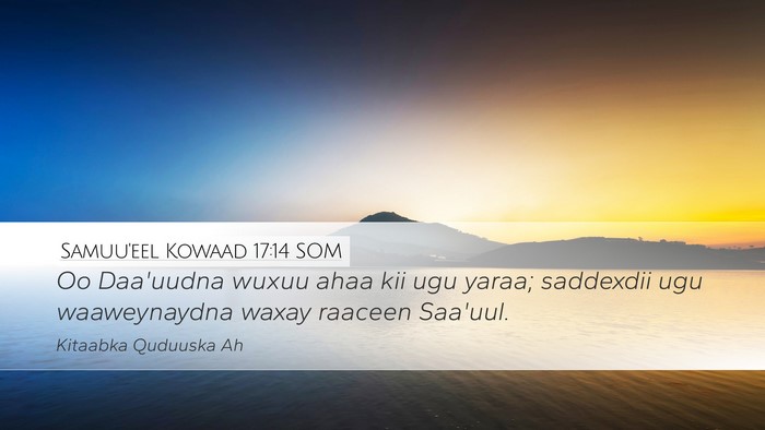 Samuu'eel Kowaad 17:14 SOM Desktop Wallpaper - Oo Daa'uudna wuxuu ahaa kii ugu yaraa; saddexdii - Desktop Bible Verse Wallpaper