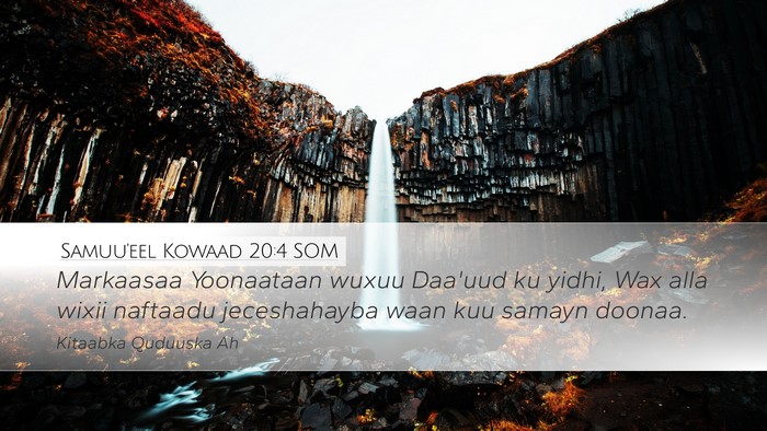 Samuu'eel Kowaad 20:4 SOM Desktop Wallpaper - Markaasaa Yoonaataan wuxuu Daa'uud ku yidhi, Wax - Desktop Bible Verse Wallpaper