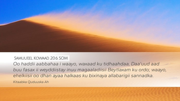 Samuu'eel Kowaad 20:6 SOM Bible Verse Image